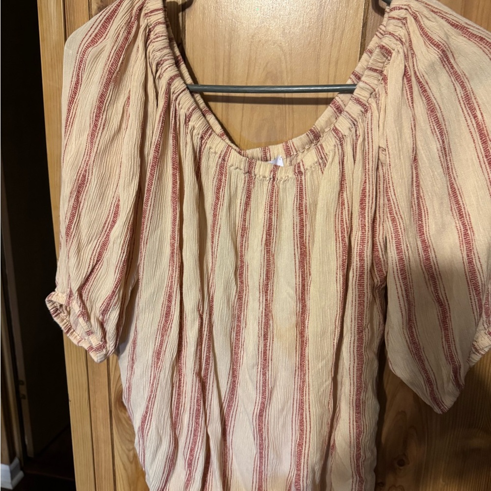 Monte Cream and Red Striped Blouse